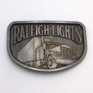 Vintage Raleigh Lights Trucker Pewter Belt Buckle Western Tobacco Cigarettes 80s